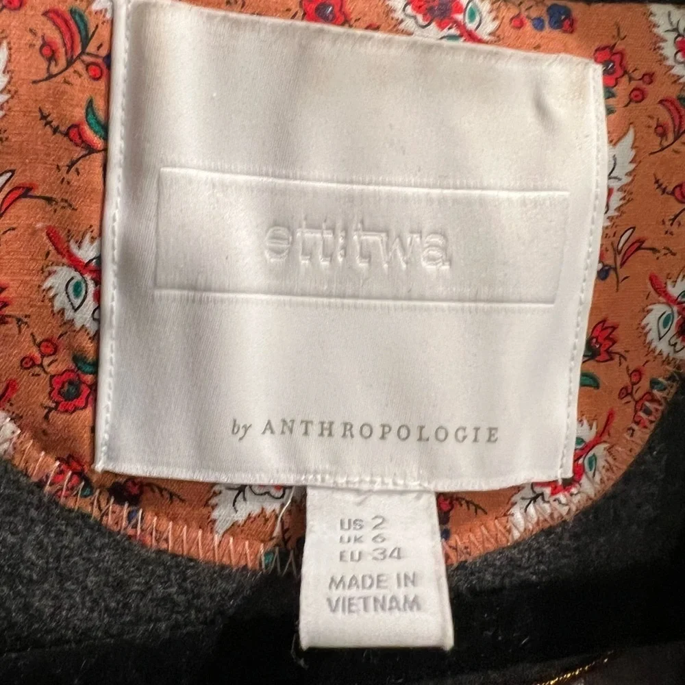 Anthropologie x ettwa Dark Gray Double Breasted Cropped jacket size 2
